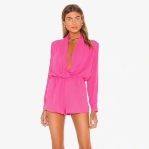 Superdown Drape Neck Romper in Hot Pink Large